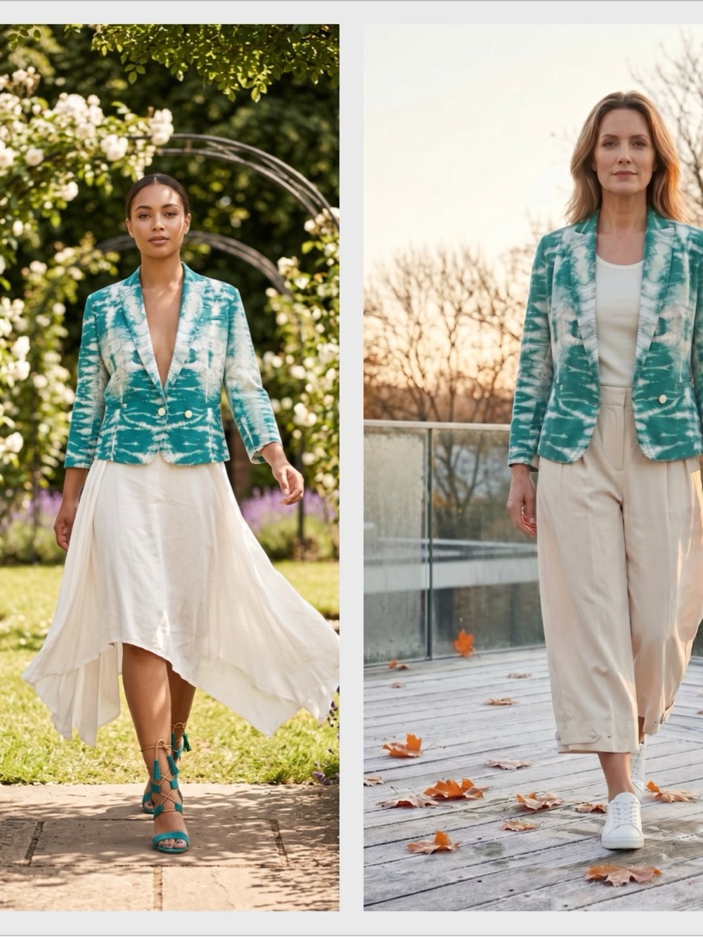 Maje Teal and White Tie-Dye Blazer